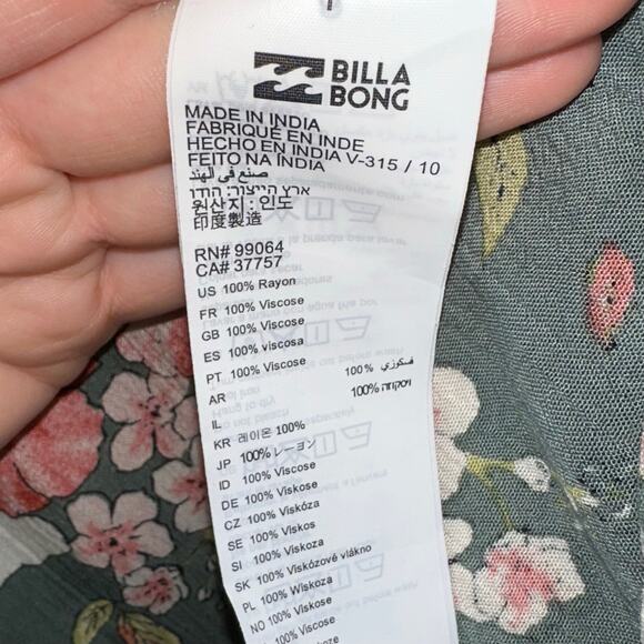 Billabong Sage Green Floral Fine Flutter Mini Dress Size Large - Picture 7 of 14